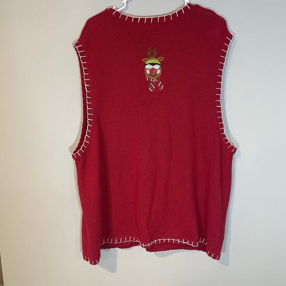 Vintage White Stag Christmas Sweater Vest Size 18w/20w Skiing Reindeer Red Women - Picture 7 of 7